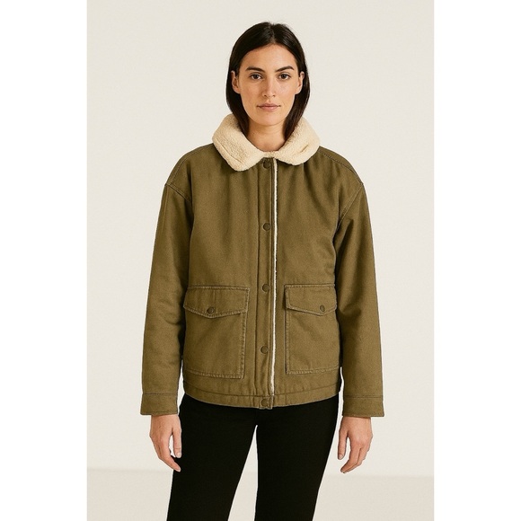 Zara Shearling Lined Button Snap Aviator - Picture 1 of 9